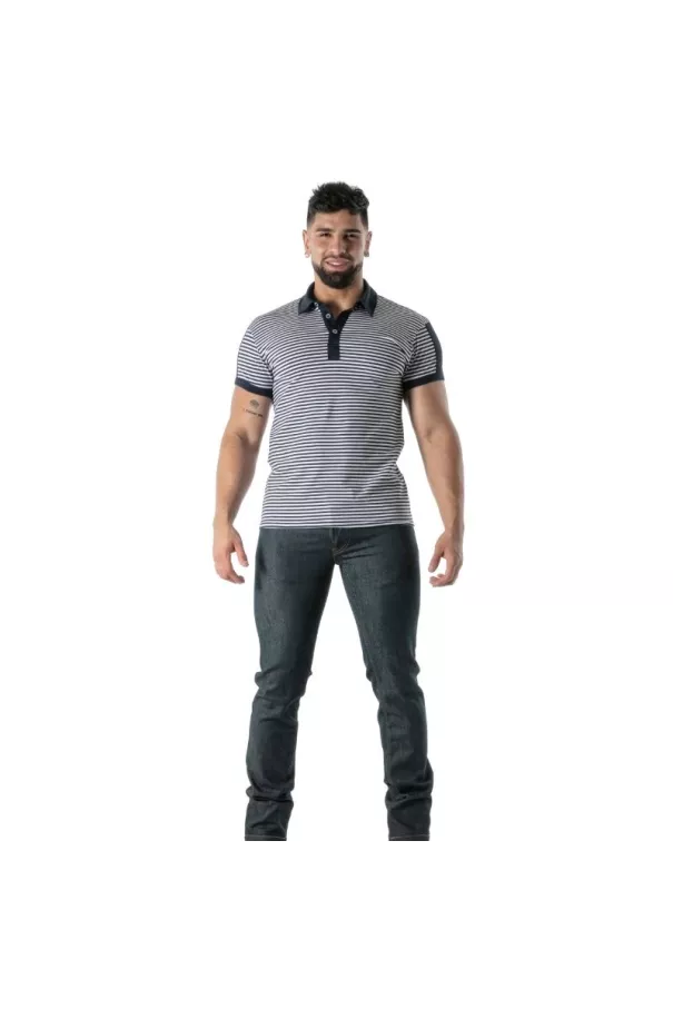 Black striped polo - Men's casual luxury polo shirt | TOF Paris