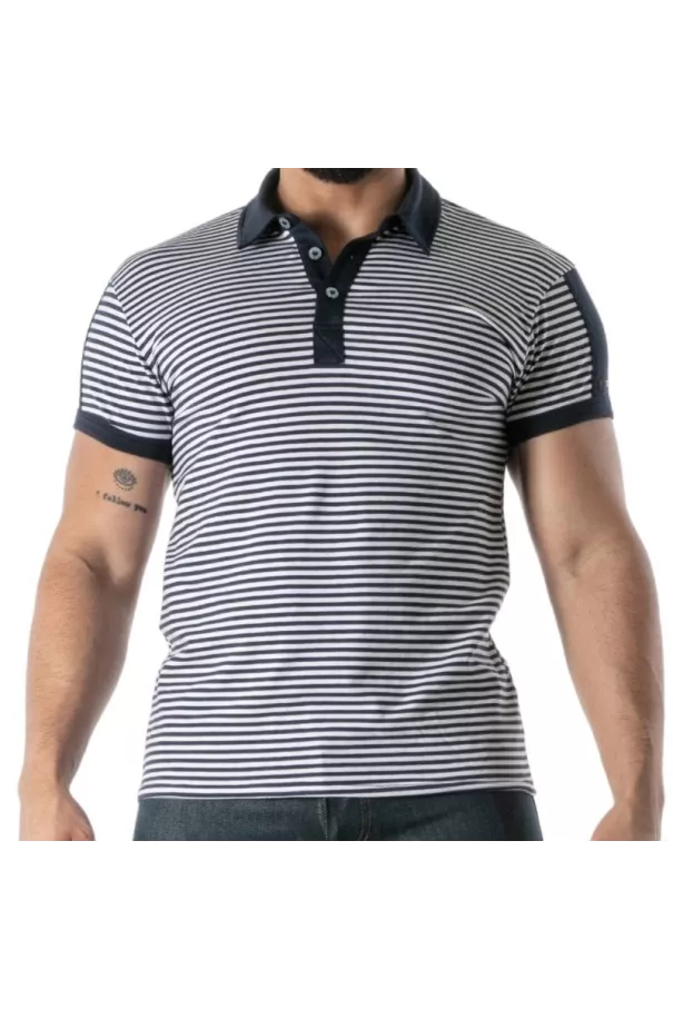 Black striped polo
