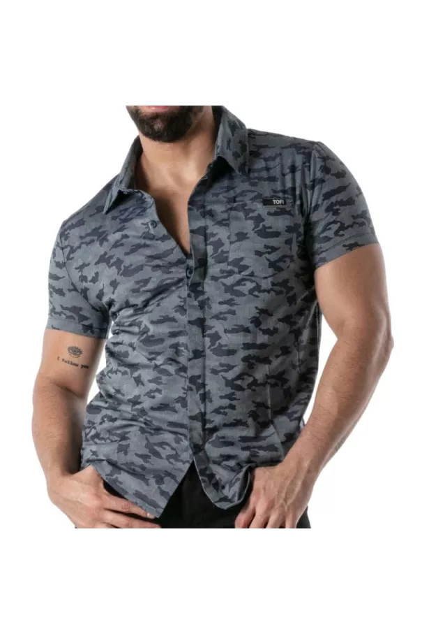 Short-sleeved blue camouflage shirt - Men's casualwear & street style | TOF Paris