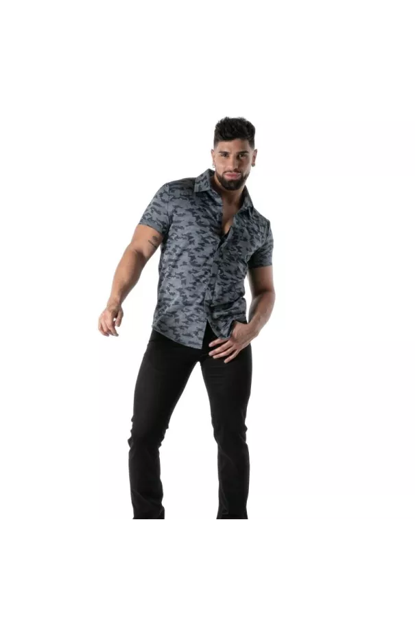 Short-sleeved blue camouflage shirt - Men's casualwear & street style | TOF Paris