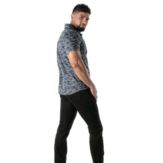 Short-sleeved blue camouflage shirt - Men's casualwear & street style | TOF Paris
