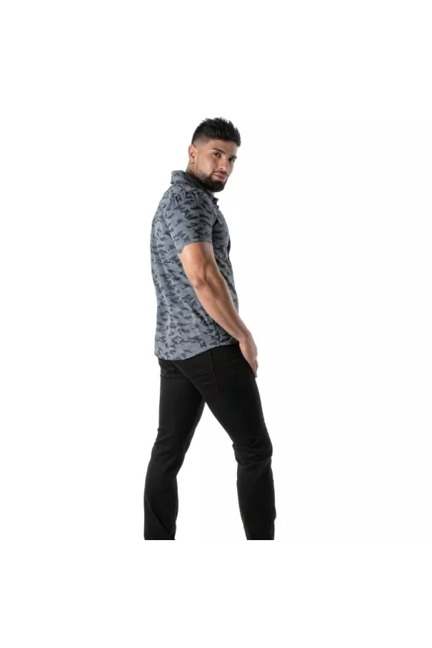 Short-sleeved blue camouflage shirt - Men's casualwear & street style | TOF Paris