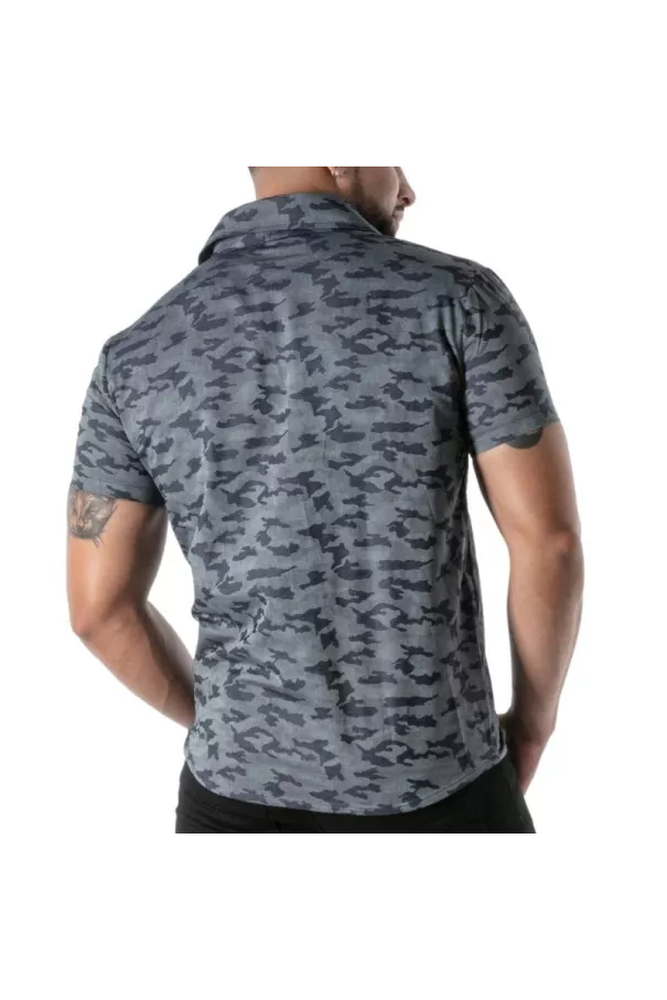 Short-sleeved blue camouflage shirt - Men's casualwear & street style | TOF Paris