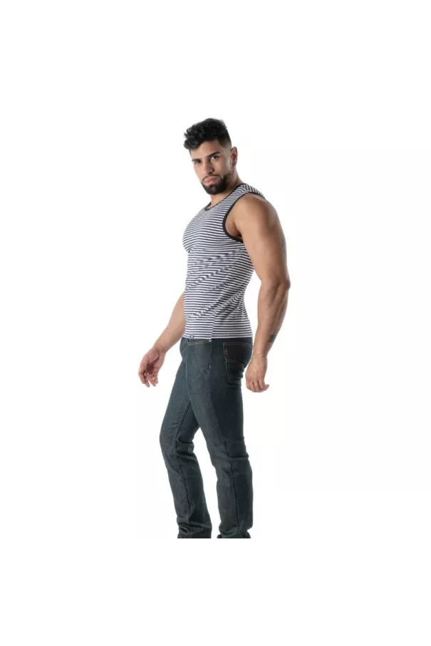 Navy Blue Striped Tank Top - Men's Casual & Fashion Tops | TOF Paris