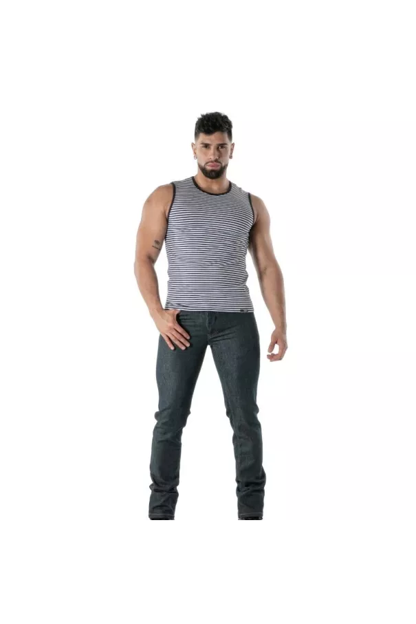 Navy Blue Striped Tank Top - Men's Casual & Fashion Tops | TOF Paris