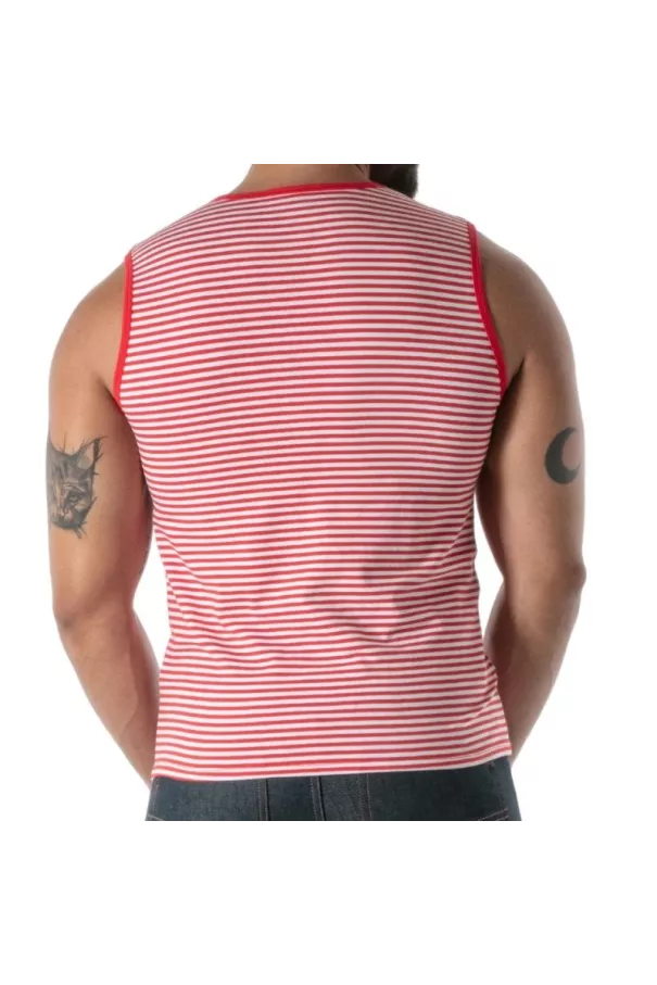 Red Striped Tank Top - Men's Casual & Clubwear | TOF Paris