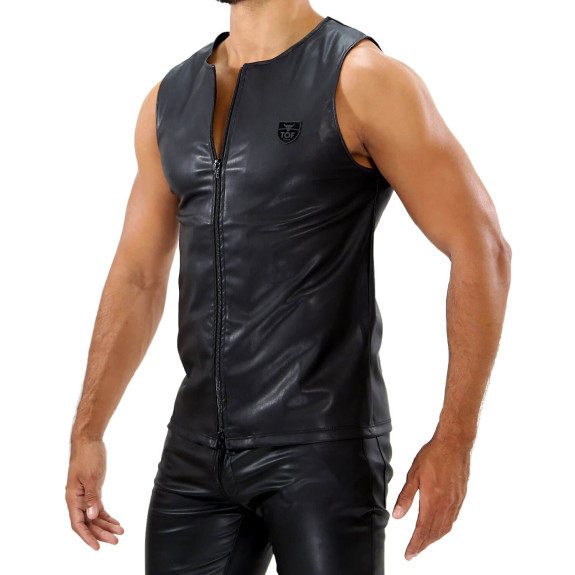 zipped tank top faux leather