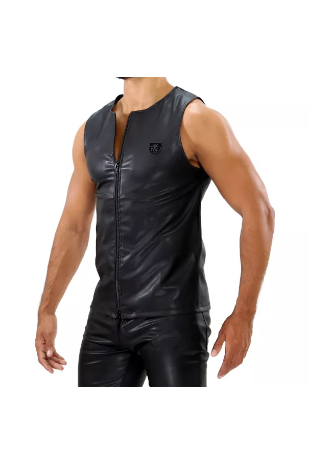 zipped tank top faux leather