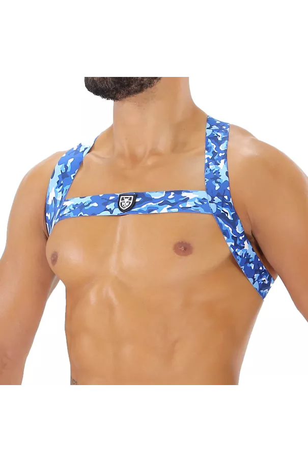 Fetish Elastic Harness Blue Camouflage