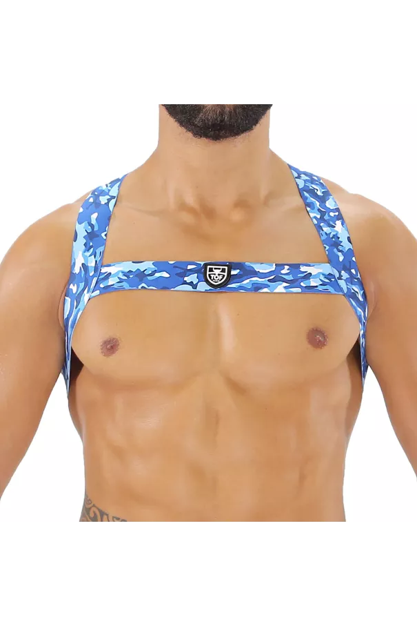 Fetish Elastic Harness Blue Camouflage