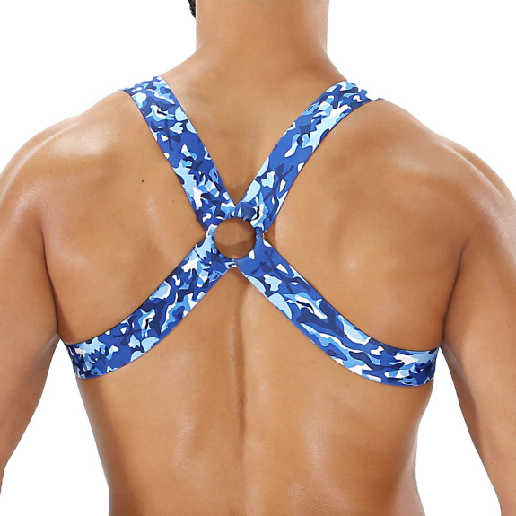 Fetish Elastic Harness Blue Camouflage