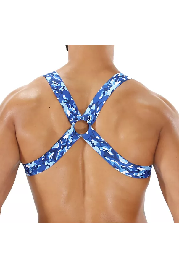 Fetish Elastic Harness Blue Camouflage