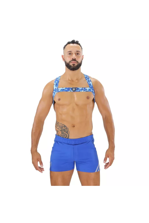 Fetish Elastic Harness Blue Camouflage