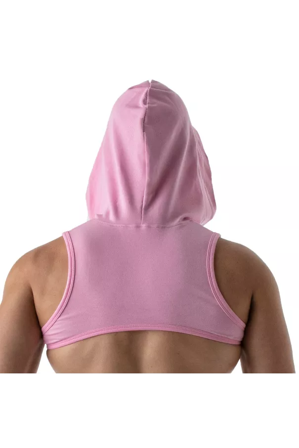 Paris Hoodie Harness Pink with a hood on him