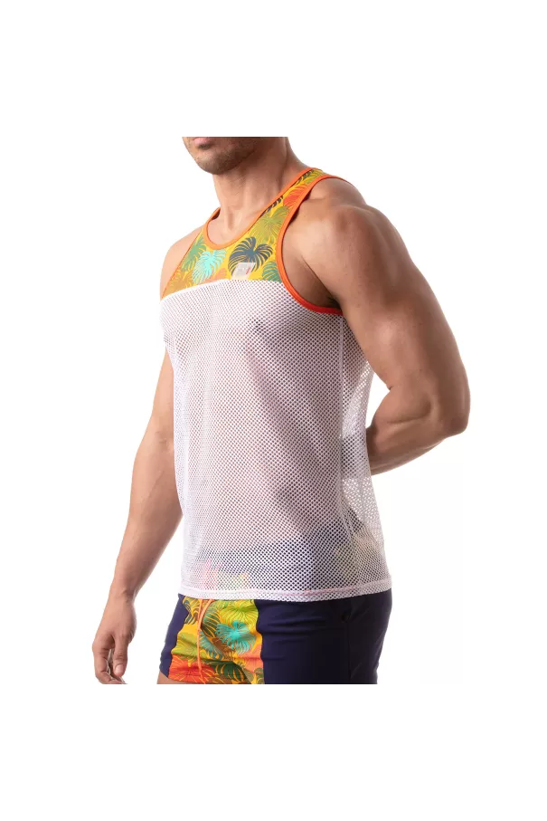 Floral Mesh Tank Top Yellow