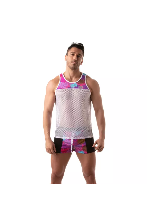 Floral Mesh Tank Top Pink