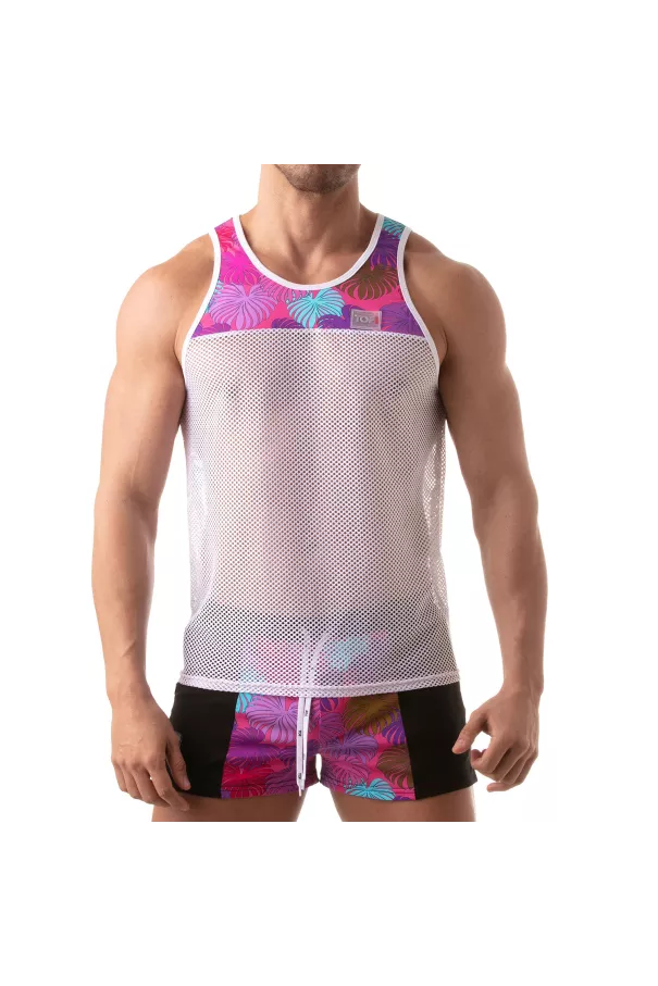 Floral Mesh Tank Top Pink