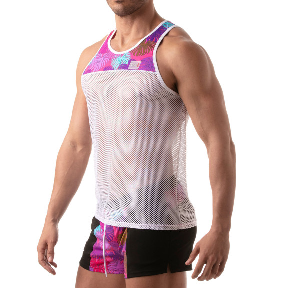 Floral Mesh Tank Top Pink