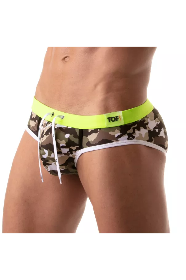 Men's Low-Rise Iconic Swim Brief Khaki - Style & Comfort | TOF Paris