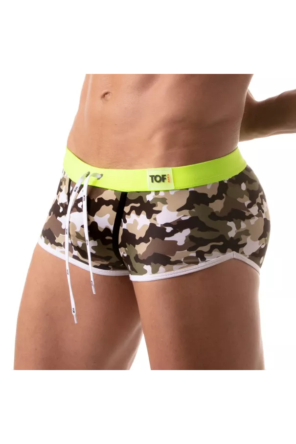 Men's Iconic Swim Boxer Khaki Camouflage - Comfort and Style | TOF Paris