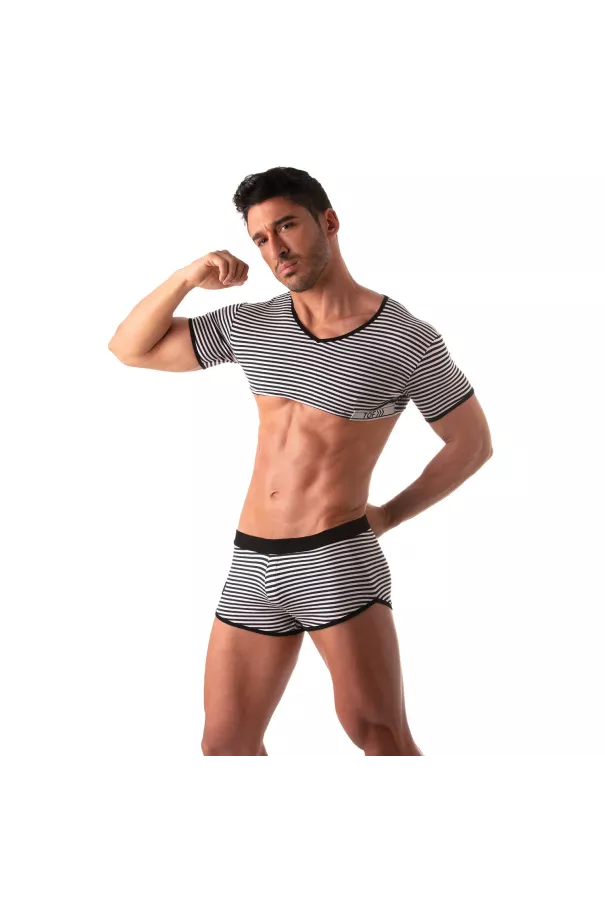 Sailor Crop Top - Black, Sexy Nautical Style for Men | TOF Paris