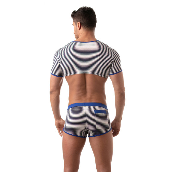 Men’s Crop Top Blue – Sexy Sailor Stripes | TOF Paris