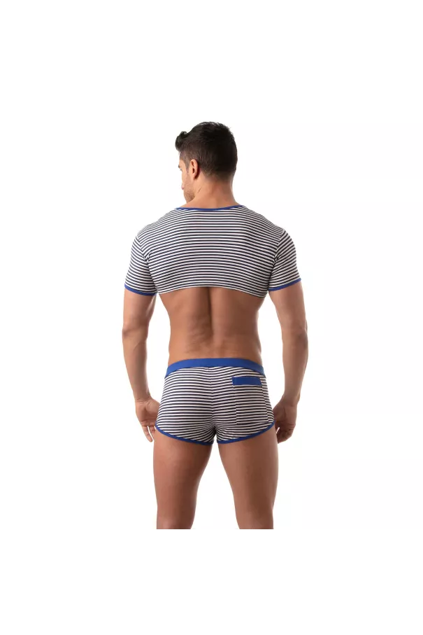 Men’s Crop Top Blue – Sexy Sailor Stripes | TOF Paris