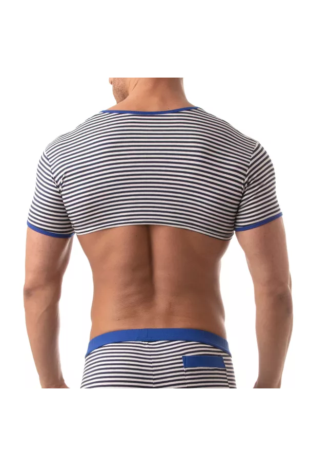 Men’s Crop Top Blue – Sexy Sailor Stripes | TOF Paris