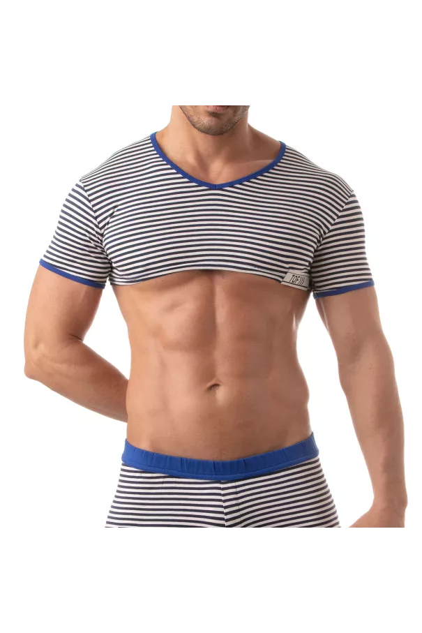 Men’s Crop Top Blue – Sexy Sailor Stripes | TOF Paris