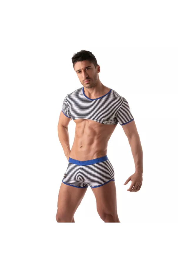 Men’s Crop Top Blue – Sexy Sailor Stripes | TOF Paris
