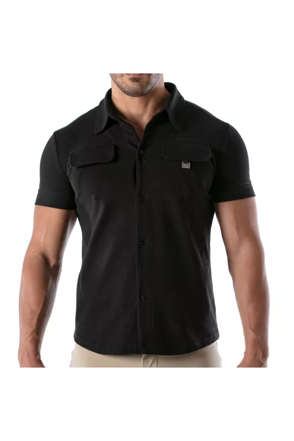 Piqué cotton shirt - Black