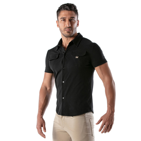 Piqué cotton shirt - Black