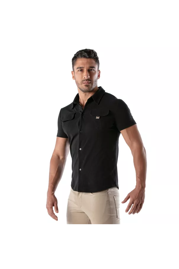 Piqué cotton shirt - Black