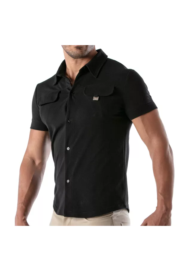 Piqué cotton shirt - Black