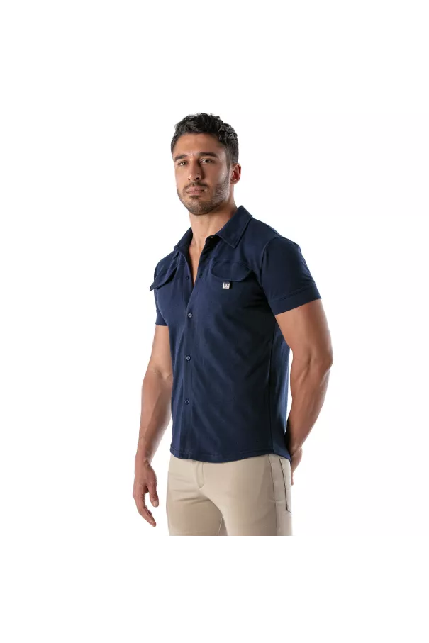 Piqué cotton shirt - Navy