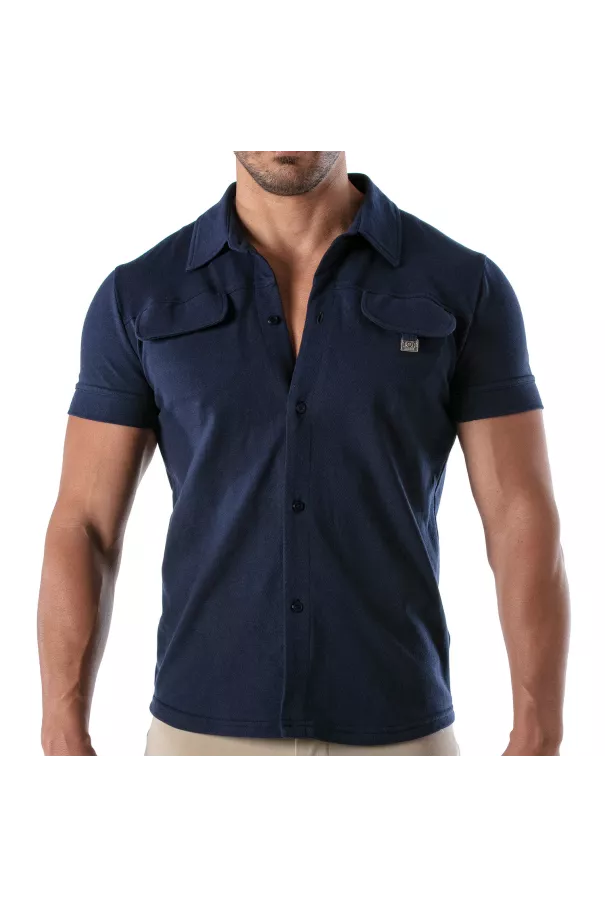 Piqué cotton shirt - Navy