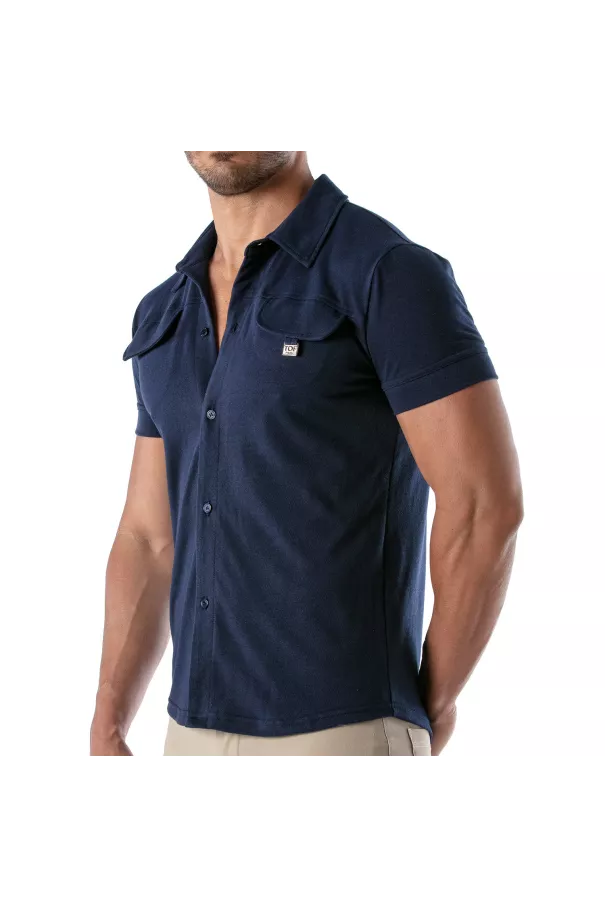 Piqué cotton shirt - Navy