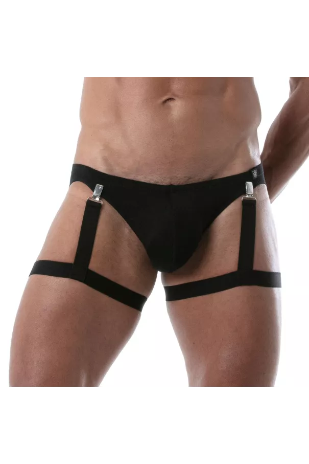 leg harness black with black brief