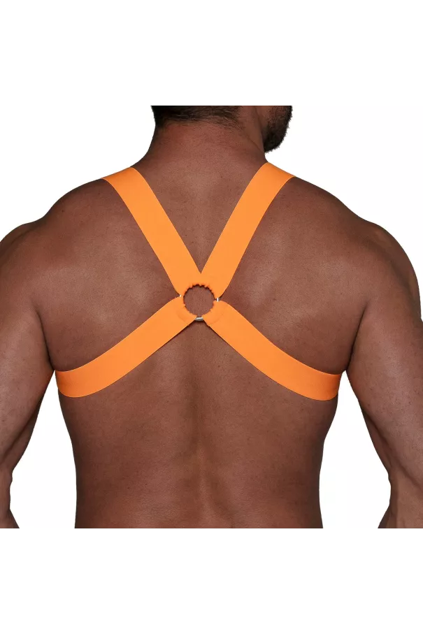 Fetish Harness Neon Orange from the back with a crossback