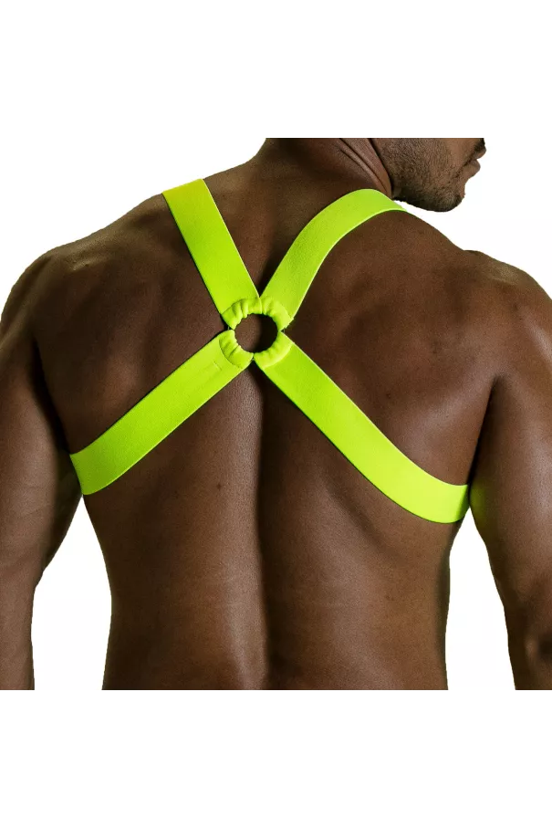 Fetish Harness - Neon Yellow - CrossBack - Zamac Buckle