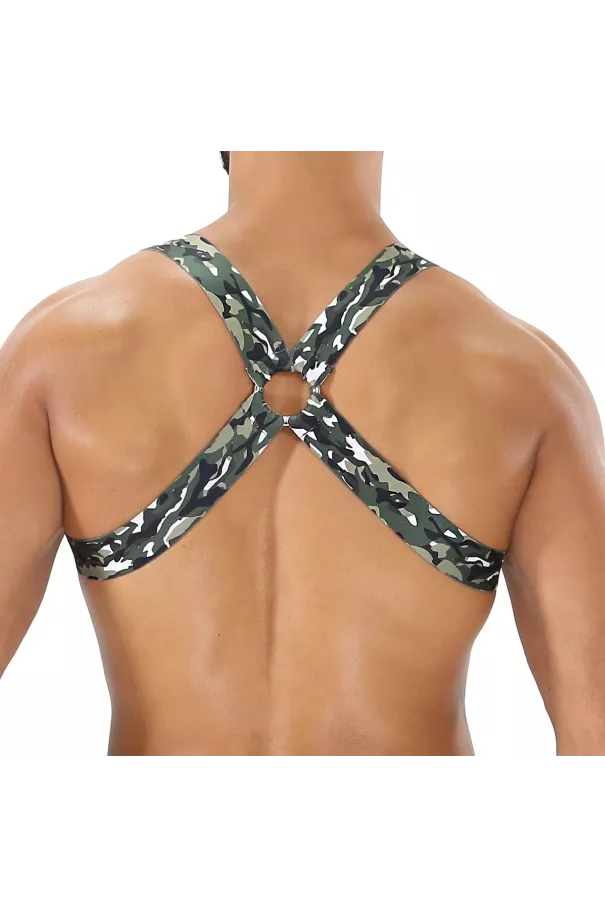 Fetish Elastic Harness Khaki Camouflage