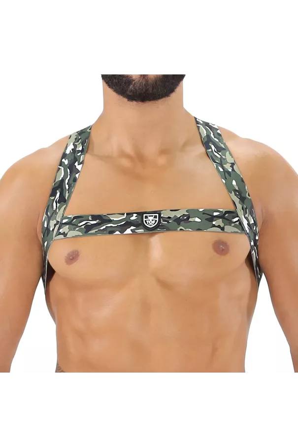 Fetish Elastic Harness Khaki Camouflage