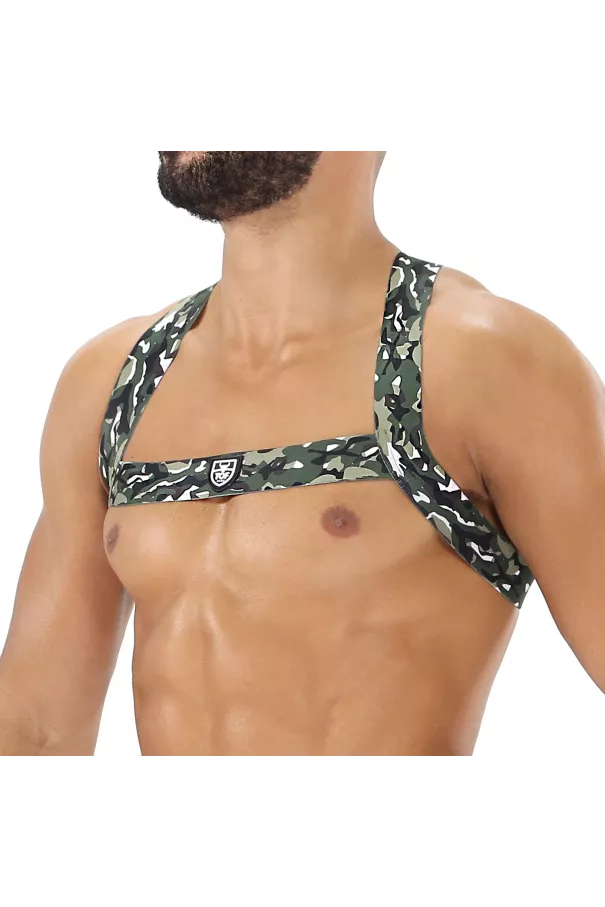 Fetish Elastic Harness Khaki Camouflage