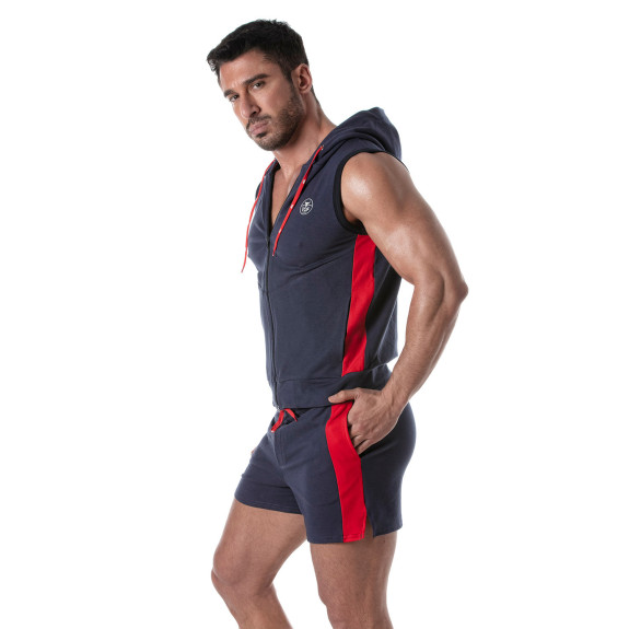 set of football short and zipped sleeveless hoodie