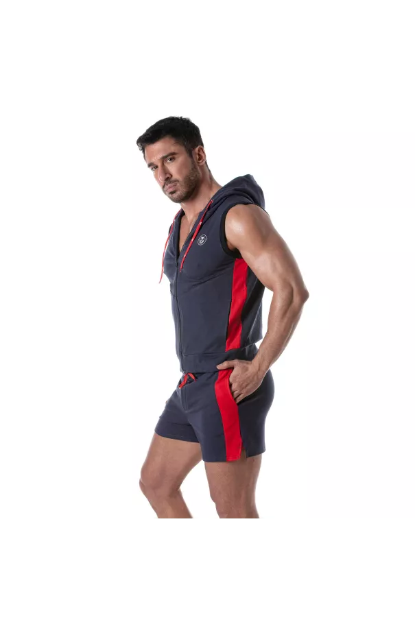set of football short and zipped sleeveless hoodie