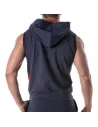 zipped sleeveless hoodie navy blue from the back