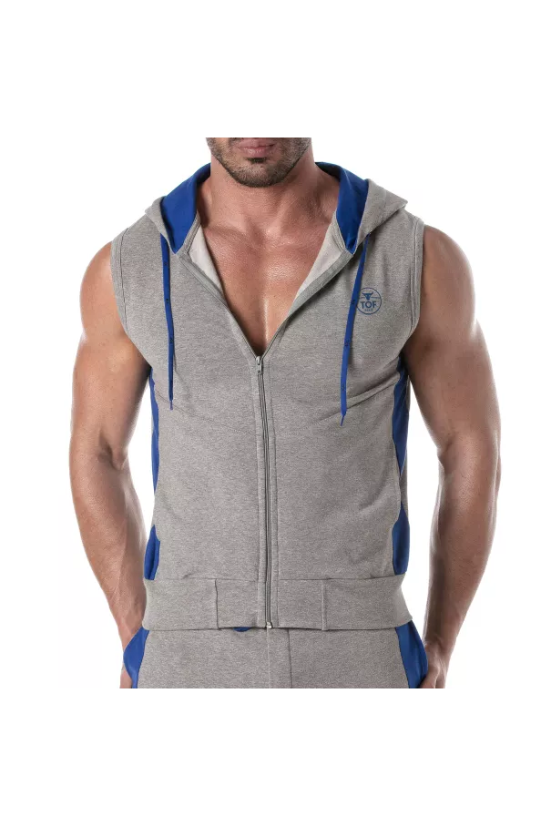 Zipped Sleeveless Hoodie Navy blue