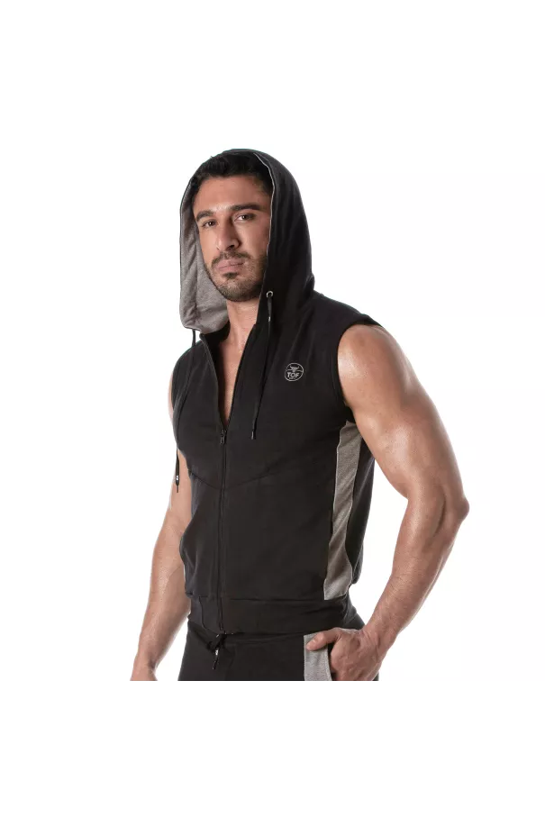 Zipped Sleeveless Hoodie Navy blue