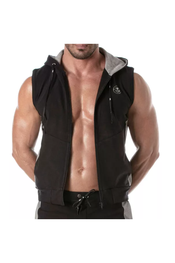 Zipped Sleeveless Hoodie Navy blue