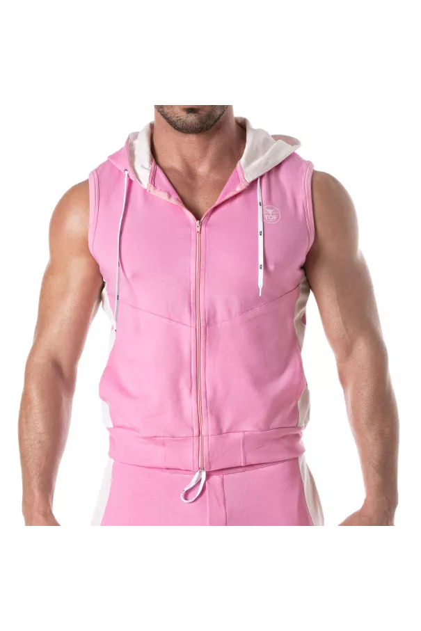 Zipped Sleeveless Hoodie Pink